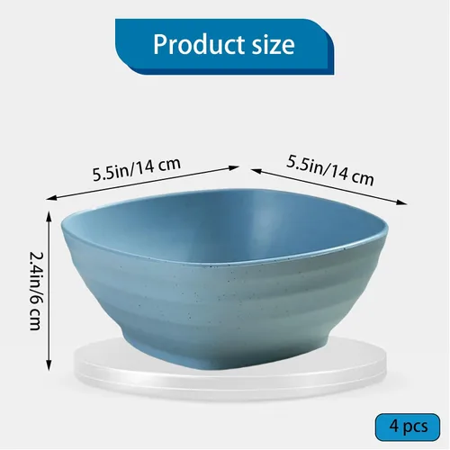 Vista 6 de Juego de 4 cuencos de cereales irrompibles de 20 onzas, cuencos de arroz de fibra de paja de trigo, cuencos de sopa cuadrados reutilizables, cuencos