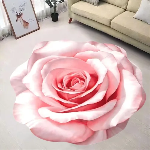 Vista 23 de Alfombra con forma de flor amarilla de 7 pies, alfombra de decoración de sala de estar, adecuada para baño, dormitorio y sala de estar, parte 5
