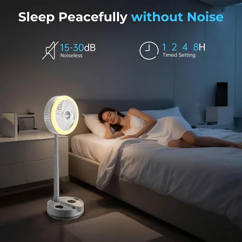 Vista 5 de Ventilador de viaje portátil de 40000 mAh, ventilador plegable recargable, funcionamiento de 106 horas, ventilador oscilante de pie de 8 Blanco