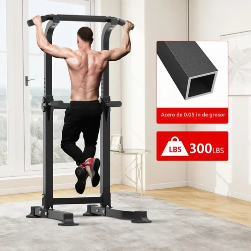 Vista 5 de ZENOVA Pull Up Bar Dip Bar Squat Rack Workout Dip Station Height Adjustable Free Standing Chin Up Bar