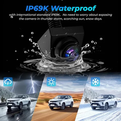 Vista 3 de AHD 1080P Cámara de respaldo de vehículo para automóvil, cámaras de visión trasera inversa giratoria de 360°, visión nocturna, IP69K, impermeable