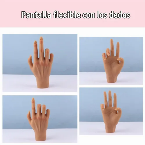 Vista 2 de Mano de práctica de silicona para uñas acrílicas, manos de maniquí para práctica de uñas con soporte ajustable, mano falsa de tamaño real para uñas