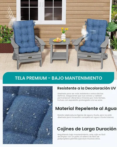 Vista 5 de SERWALL HDPE - Juego de 2 cojines mecedores para exteriores, cojín de espuma viscoelástica azul marino
