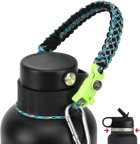 Vista 28 de Asa de cuerda de paracaídas para botellas Hydroflask 2.0 de boca ancha y estándar, con nuevo soporte de anillo de seguridad, 12oz - 64oz