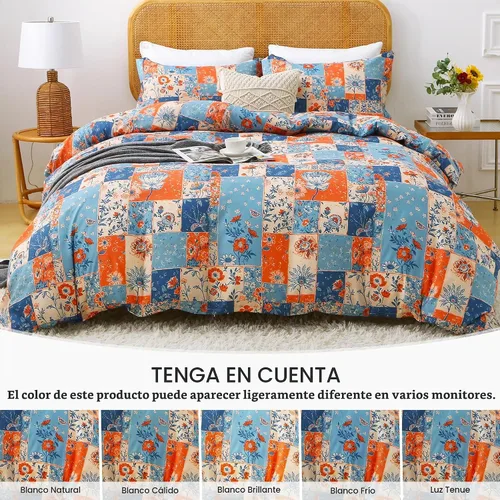 Vista 6 de Mooreeke juego de funda de edredón de tamaño individual, 2 piezas, con cierre de cremallera, funda de edredón boho con montaje floral, juego de ropa