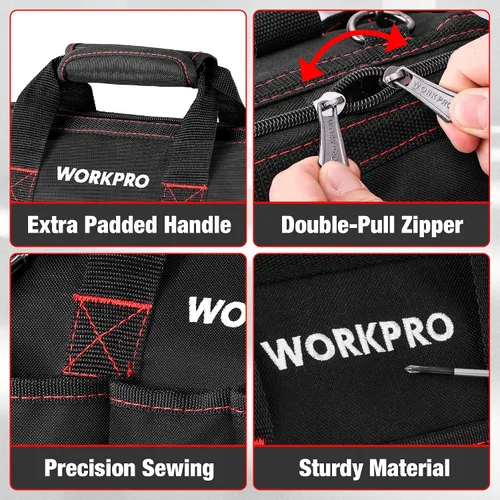 Vista 3 de Workpro W081020A - Bolsa para herramientas de almacenamiento con boca ancha (12 pulgadas)