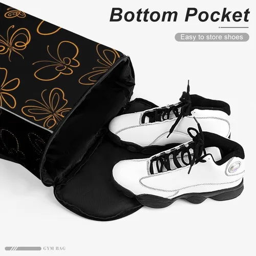 Vista 4 de MZERSE Women Fashion Drawstring Backpack Gym Bags with Zipper Pockets, Multifunction Drawstring Bag Compatible with Butterfly Set Pattern Gold On