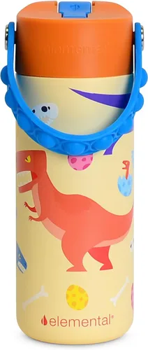 Vista 20 de Elemental Botella de agua aislada para niños, botella de agua de acero inoxidable con tapa de popote y asa Pop-it, botellas de agua a prueba