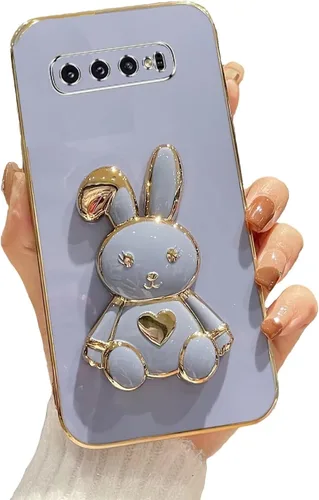 Vista 61 de Funda con soporte de conejo de corazón para Samsung Galaxy A10, cubierta protectora de TPU suave galvanizada a prueba de golpes con bonito soporte