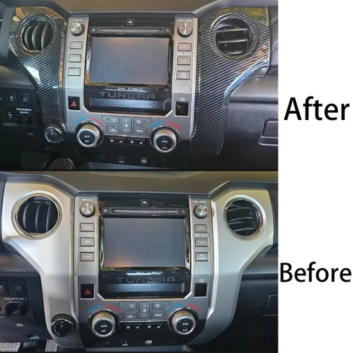 Vista 5 de MICROCK Cubierta de salida de ventilación de aire con control de consola central para Toyota Tundra, doble cabina 2014-2021, fibra de carbono ABS