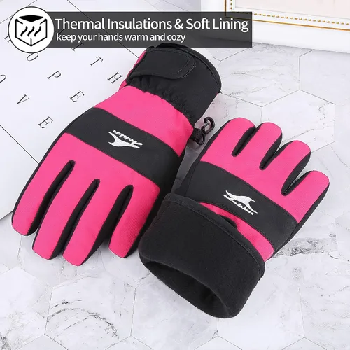 Vista 5 de Achiou Guantes de esquí para niños, guantes de nieve de invierno impermeables para niños, guantes de snowboard cálidos para pantalla táctil
