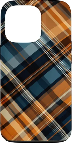 Vista 10 de Funda para iPhone 16 Navy Black and Orange Plaid Halloween Otoño Calabazas