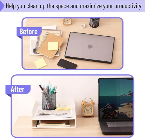 Vista 7 de Mr. Pen - Organizador de escritorio con bandeja de cartas, plástico, paquete de 2, organizador de archivos blanco para escritorio, organizador