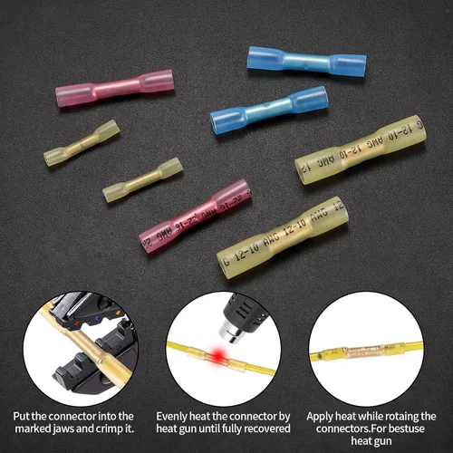 Vista 5 de Kit de 130 conectores a tope termorretráctiles, kit de conectores de cable eléctrico de empalme a tope de 10-26 AWG, terminales de crimpado