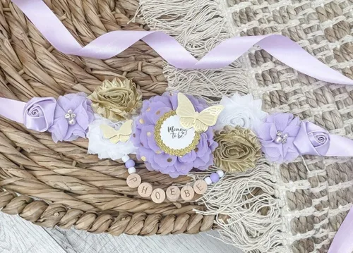 Vista 4 de Butterfly Purple Maternity Sash for Baby Shower, Mom to Be Sash for Shower, Butterfly Purple Theme Baby Shower, Butterfly Purple Sash