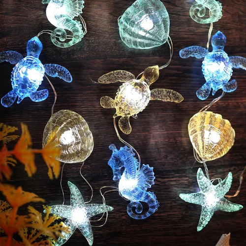 Vista 5 de Luces decorativas de playa, decoración de vida marina marina, luces de hadas náuticas, impermeables, funciona con pilas, bajo el mar, decoración