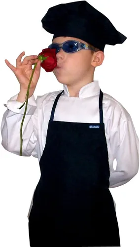 Vista 3 de CHEFSKIN Juego de delantal y sombrero de chef negro, tela ultraligera, ajustable suave (niños pequeños de 12 a 36 meses)