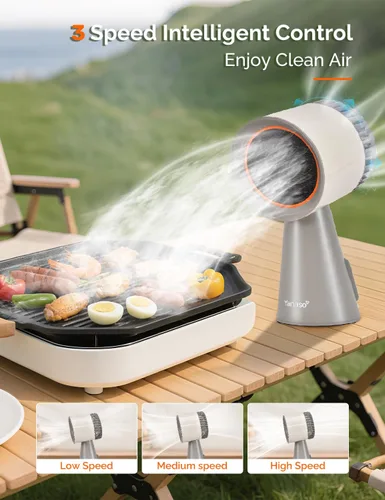 Vista 3 de Campana extractora de cocina portátil, ventilador silencioso de 3 velocidades para encimera con filtros de carbono duales, taza de aceite grande
