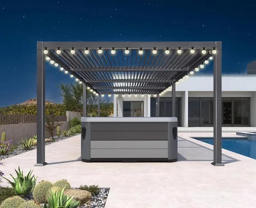 Vista 16 de Pérgola PURPLE LEAF con listones de 8 x 10 pies para exteriores con sistema de drenaje