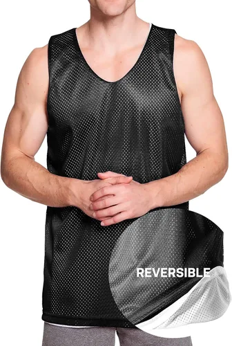 Vista 4 de Camiseta de baloncesto de malla reversible para hombre, de secado rápido, sin mangas, fabricada en Estados Unidos