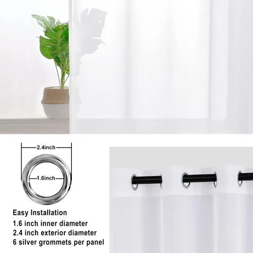Vista 3 de Hiasan - Cortinas traslúcidas de gasa cortas semitransparentes con ojales y alzapaños filtrantes de luz para ventana, dormitorio, baño, 2 paneles