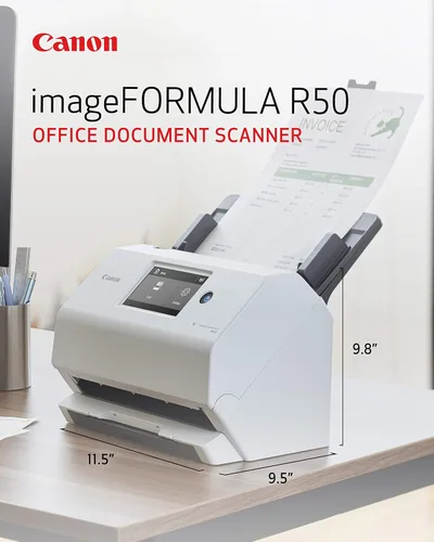 Vista 3 de Canon imageFORMULA R50 - Escáner de documentos empresariales para PC y Mac, escaneo dúplex a color, conexión con cable USB o red Wi-Fi, pantalla