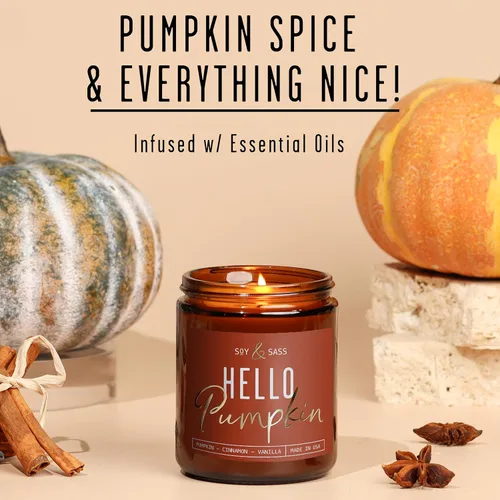 Vista 2 de Vela de especias de calabaza, velas de otoño, vela de calabaza 'Hello Pumpkin', velas de soja perfumadas de otoño para el hogar, velas perfumadas