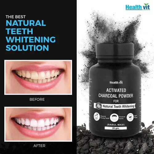 Vista 4 de Metrol Polvo de carbón activado HealthVit para blanquear los dientes naturales - 0.71 oz