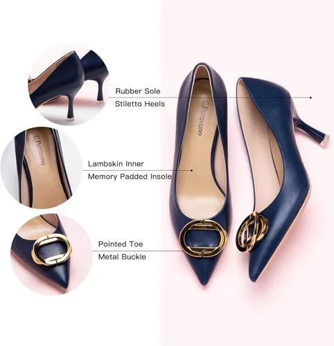 Vista 4 de C.Paravano Women's Metal Buckle Stiletto Pumps-Professional Business Meeting Shoes with Metal Accents&Chic Pointed Toe Design,All-Day Comfort Heels