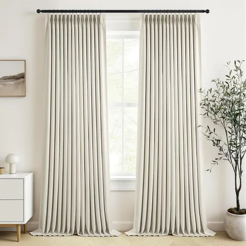 Vista 12 de Topfinel - Cortinas opacas plisadas de 96 pulgadas para dormitorio, 2 paneles Natural