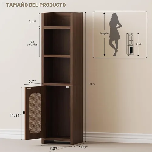 Vista 2 de Gabinete estrecho de papel higiénico, gabinete de almacenamiento de baño