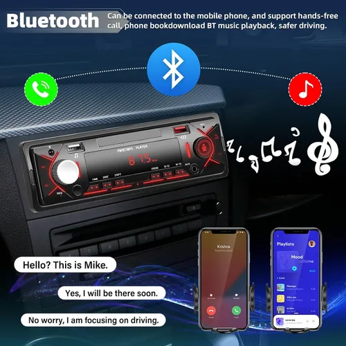 Vista 3 de Estéreo de coche de un solo DIN con Bluetooth 5.0 manos libres Llamadas Digital Receptor estéreo para coche Radio FM Reproductor MP3 Sistema