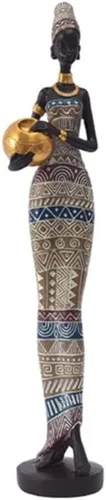 Vista 4 de Buwakul Paquete de 3 esculturas de mujer africana de resina de 17 pulgadas de alto, estatua tribal para decoración del hogar, arte coleccionable