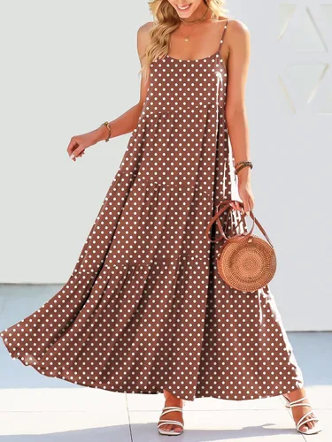 Vista 4 de ANRABESS - Vestido largo de verano para mujer, vestido de lino casual, holgado, sin mangas, con tirantes delgados y estilo bohemio, para playa