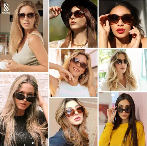 Vista 2 de SOJOS Vintage Square Sunglasses for Women Polarized UV Protection Havana Frame SJ2111