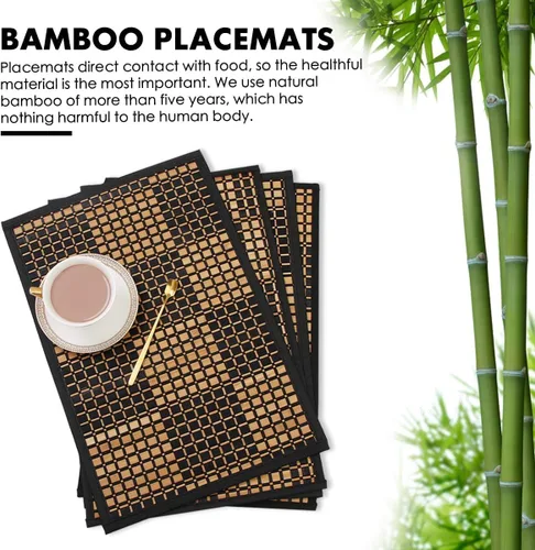 Vista 3 de Juego de 4 manteles individuales de bambú, resistentes al calor, para mesa de comedor, manteles individuales de bambú duraderos, resistentes a