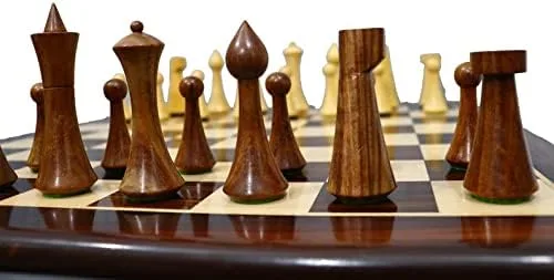 Vista 2 de Juego de ajedrez combinado de madera hecho a mano, piezas únicas de ajedrez Hermann Ohme y tablero de ajedrez de palisandro dorado de 19 pulgadas
