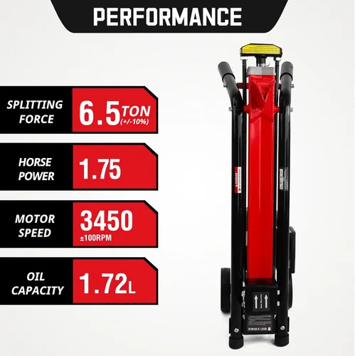 Vista 4 de PowerSmart Divisor eléctrico de troncos de 6.5 toneladas, divisor de madera con velocidad de motor 3450, 15 amperios, diseño de viga completa