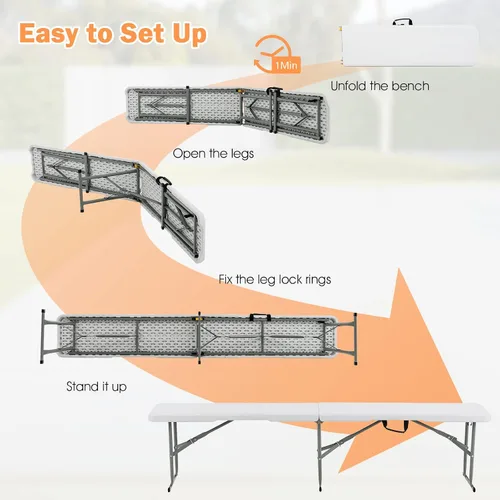Vista 7 de Goplus Banco plegable de plástico de 6 pies, asiento plegable portátil con capacidad de 550 libras para interiores y exteriores, picnic, fiesta