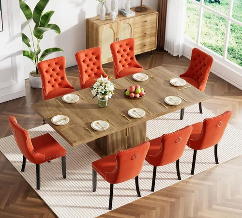 Vista 13 de Juego de mesa de comedor extensible de 5 piezas, juego de mesa de comedor extensible de estilo granja para 4, mesa de cocina expandible de madera