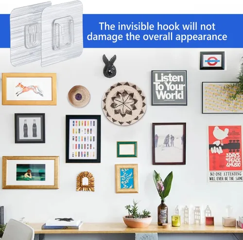 Vista 4 de 30 ganchos adhesivos de pared de doble cara, 15 libras máximo, resistentes, limpios e impermeables para baño, cocina, colgar cuadros