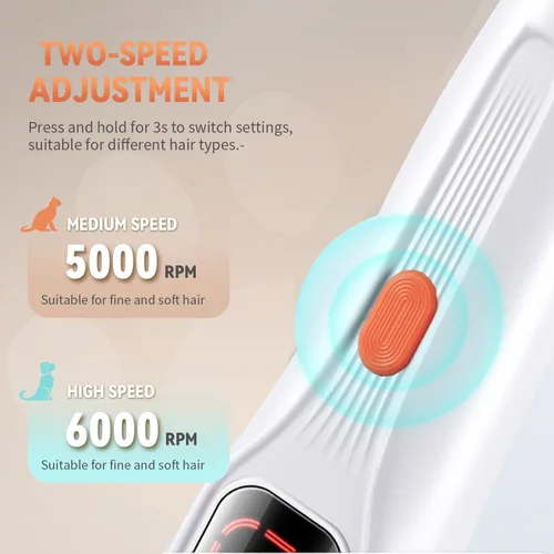 Vista 8 de Cortadora de precisión para mascotas, recortadora de patas de perro con luz LED, bajo ruido, impermeable IP68, motor de doble velocidad, apto