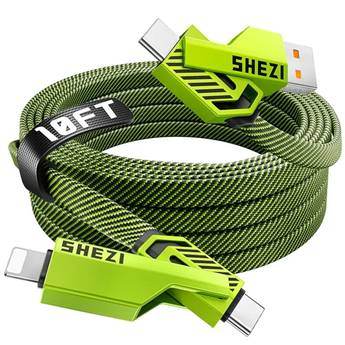 Vista 11 de SHEZI [Actualizado 2.0] 4-en-1 Cable USB C Corto 60W 0.6 Pies Carga Rápida [Sincronización de Datos 480Mbps] Cargador Combo de Cordón Plano Trenzado