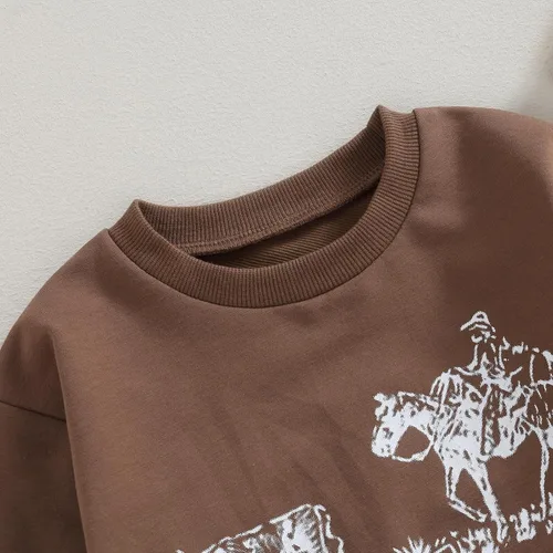 Vista 3 de Lamuusaa Ropa occidental para bebé niña y niño, sudadera con cuello redondo y estampado de vaca, suéter de gran tamaño, ropa de otoño 6M-4T