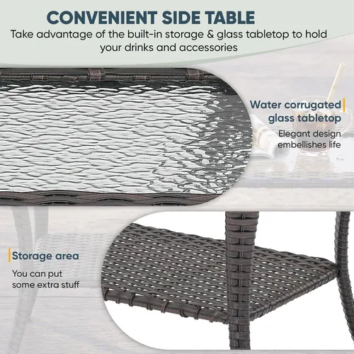Vista 4 de Belord Mesa de centro al aire libre para patio, mesa de centro de ratán de 40 pulgadas con almacenamiento de 2 capas, mesa rectangular de mimbre