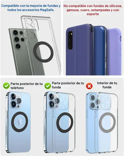Vista 6 de Anillos adaptadores magnéticos 2 piezas compatibles con MagSafe, para Kindle Pop Socket Magnetic, para accesorios Magsafe y carga inalámbrica