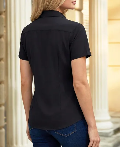 Vista 5 de Camisas con botones para mujer, de manga corta, elásticas, sin arrugas, para negocios, casual, oficina, blusa de trabajo