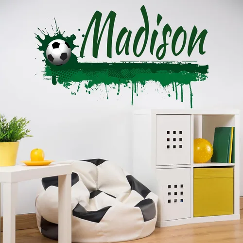 Vista 6 de Calcomanía de pared personalizada con nombre de fútbol, calcomanía de pelota de fútbol con nombre personalizado para habitación de los niños, arte