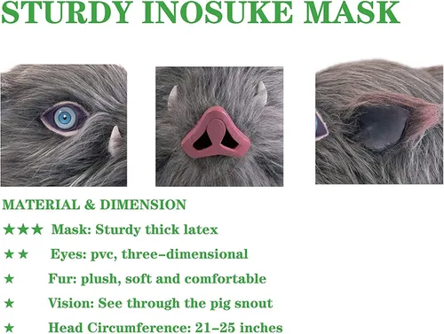 Vista 6 de Inosuke Hashibira Mask Demon Boar Mask Full Head Grey