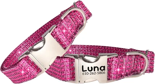 Vista 14 de Collar de perro con diamantes de imitación, hebilla grabada y opciones de correa, collares de perro brillantes a la moda, joyas brillantes
